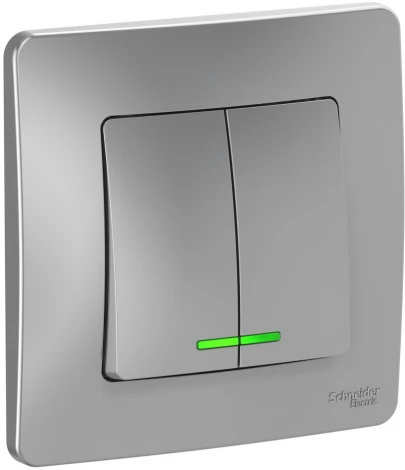 Выключатель встраиваемый двухклавишный с подсветкой (алюминий) Systeme Electric Blanca BLNVS010513
