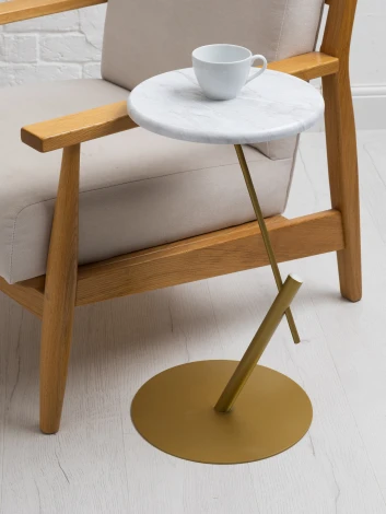 Стол приставной круглый МеталлАрт М015 белый мрамор/золото Mebelik 009507