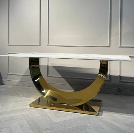 Стол обеденный IST-CASA Прайм IST-801, 180х90х76 см, жемчужный белый/золотой