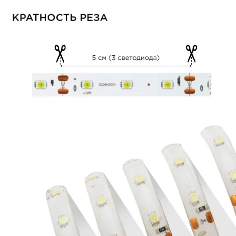 Комплект светодиодной ленты 12В, 4,8Вт/м, smd3528, 60 д/м, 280 лм/м, IP65, 2,5м, коннектор, БП, х/б Apeyron 10-20