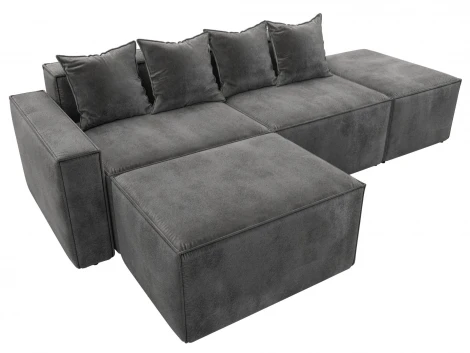 Диван угловой модульный Лига-063 угол левый (ДСП/Пластик/Велюр/Серый) Лига Диванов 129795L