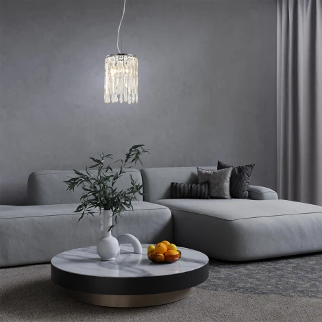 Подвесной светильник Escada Chamarel 2127/1S 1x60Вт E14, металл/хрусталь, хром (220V, на тросе, круглые)