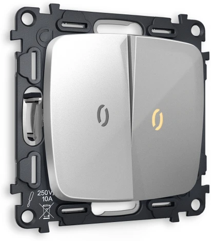 Комплект механизма Ambrella Volt 2-клавишного выключателя с подсветкой 3200K OMEGA MO404010 Серебро глянец QUANT