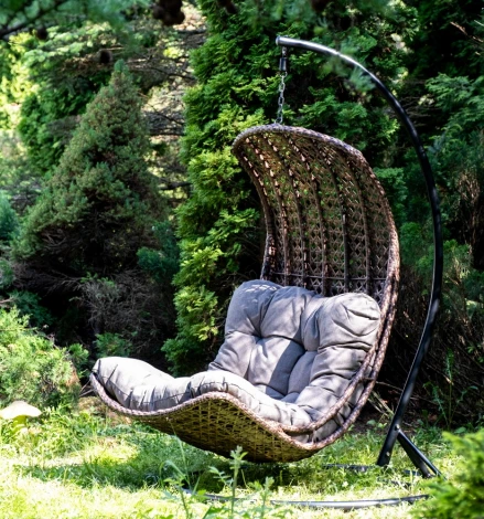 "Виши" подвесное кресло-кокон из искусственного ротанга, цвет коричневый с серо-коричневой подушкой 4SIS арт.УТ-00006750