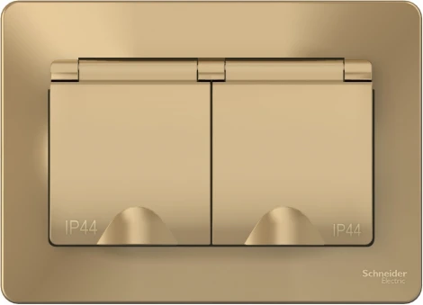 Розетка встраиваемая двойная с заземлением, шторками и крышкой (титан) IP44 Systeme Electric Blanca BLNRS441124