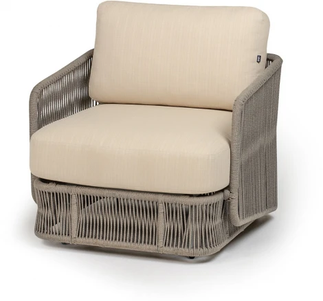 "Альбано" кресло плетеное из роупа, каркас алюминий светло-серый (RAL7035) муар, роуп серый меланж круглый, ткань Mossle светло-бежевая 4SIS арт.УТ-00009676