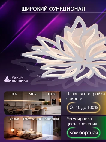 Потолочная люстра светодиодная с пультом ДУ 160W, белый, LED Natali Kovaltseva Rif LED LAMPS 81118/6C