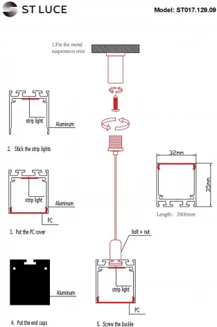 Накладной алюминиевый профиль с рассеивателем ST Luce ST017.129.09