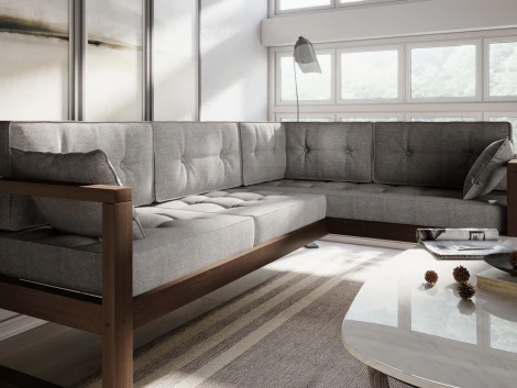 Диван Arsko Астер У орех серая рогожка