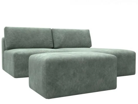 Диван угловой модульный с пуфом Лига-060 НПБ угол универсальный (ЛДСП,Брус,Фанера/Пластик/Велюр/Зеленый) Лига Диванов 129695
