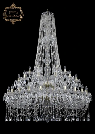 Подвесная большая люстра Art Classic 11.12 11.12.24+12+6.460.2d.h-178.Gd.Sp (220V, хрусталь, на цепи, подсвечник, свеча)