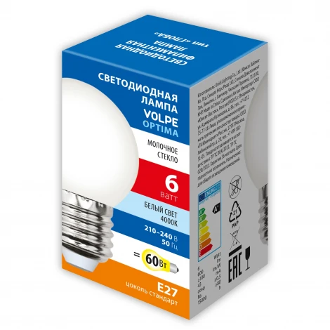 Лампочка светодиодная филаментная Volpe LED-G45-SLF LED-G45-6W/4000K/E27/FR/SLF