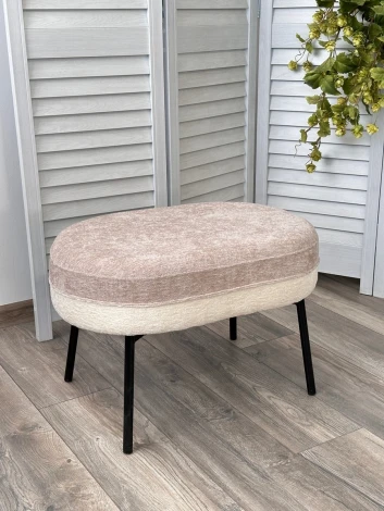 Пуф для гостиной M-City RORY 3018-01 белый / 3018-10 бежевый, шенилл / черный каркас