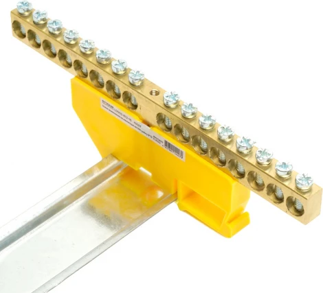 Шина заземления на изоляторе на DIN-рейку 16 выводов (желтый) Stekker 49557