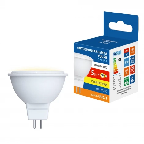 Лампа светодиодная форма «JCDR», матовая, теплый белый свет 3000K Volpe Optima LED-MR16-5W/3000K/GU5.3/FR/SLS
