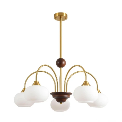 Потолочная люстра на штанге Lumion Larina 8323/5C латунь/белый, металл/стекло/дерево E27 5*60W 220V