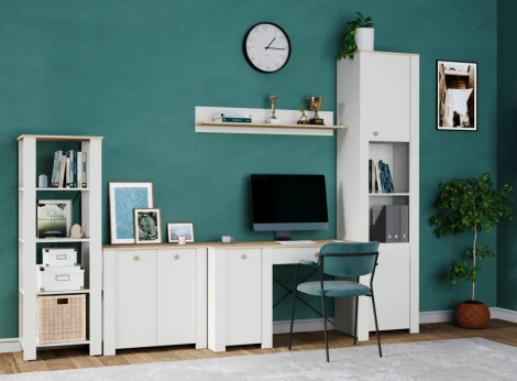 Стеллаж Джастин 13.354 (Джастин 13.354 белый PE шагрень / дуб белый exclusive OW D4430) Mobi арт.564842