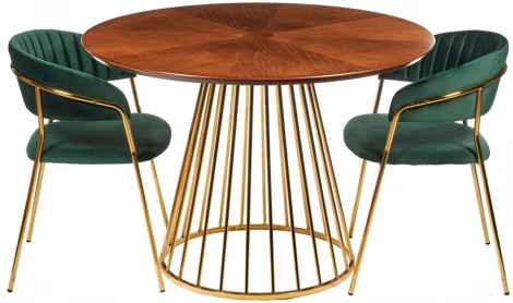 Стол Liverpool диам.110см, шпон орех "солнышко" с золотистыми ножками Bradex Home RF 0440