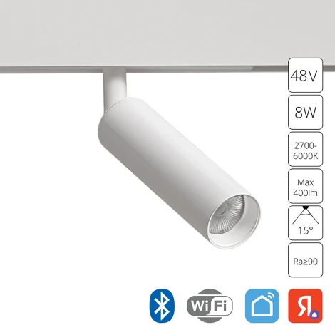 Магнитный трековый светильник 48V Arte Lamp Linea A4690PL-1WH (LED, управление смартфоном, умный дом - Алиса, Tuya Smart, круглые)