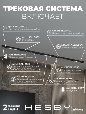 Трековая система в сборе магнитная накладная 48V 75W Hesby Lighting ElDeko HSBL_kompl_E008_NI3B4K