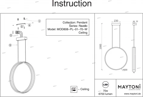Подвесной светильник Maytoni Ravello MOD808-PL-01-70-W