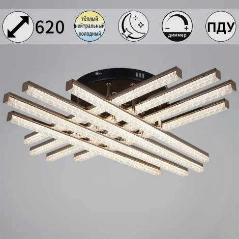 Потолочная люстра светодиодная с пультом с регулировкой цветовой температуры, яркости и ночным режимом Reluce 86090-0.3-08 BK+FG