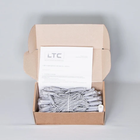 Гирлянда Нить 10м тепло-белая 24В, 100 LED, провод серый каучук 2,3мм, IP65 Laitcom ECO100-5-1WW