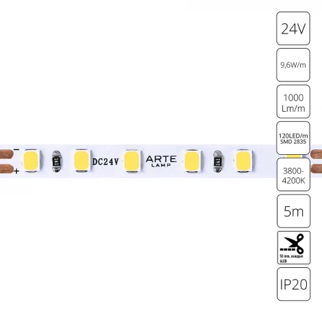 Светодиодная лента 24V 9,6W/m 4000К 5м Arte Lamp Tape A2412005-02-4K