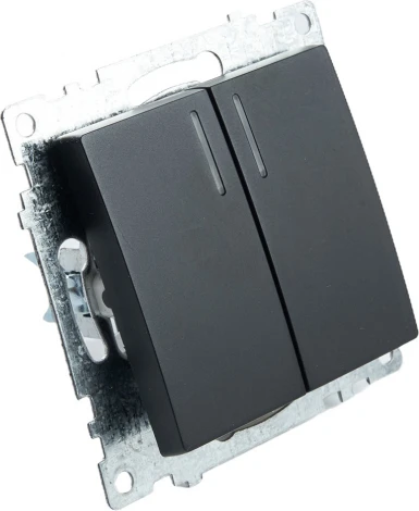 Выключатель двухклавишный с подсветкой (черный) Stekker Катрин 39607