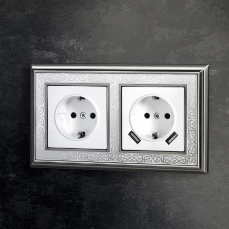 Розетка с заземлением, шторками и USBх2 (белый) Werkel W1171501 (a051141)