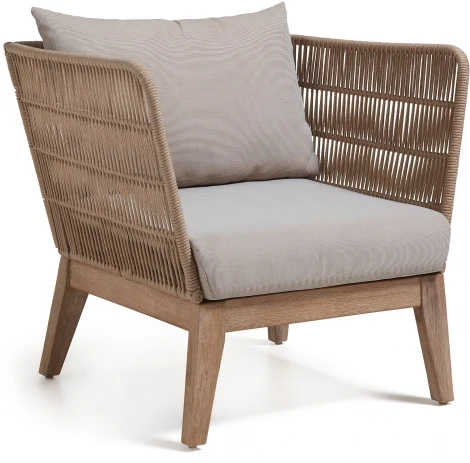 Кресло из ротанга La Forma (ex Julia Grup) Belleny (Бежевый,Серый/ Веревка,Пена,Дерево,Сталь,Эвкалипт)