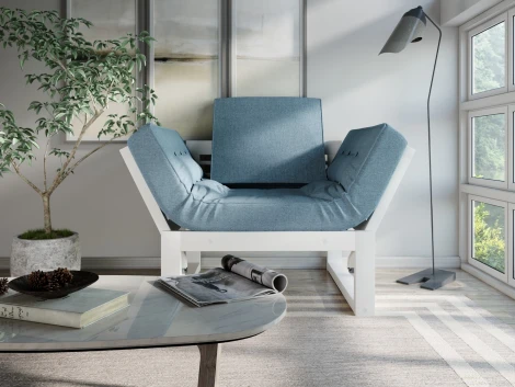 Кресло Arsko Балтик белая эмаль голубая рогожка