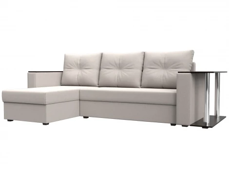 Диван угловой Атланта со столом левый угол (ДСП,ЛДСП/Пластик/Замша/Бежевый) Лига Диванов 127833L