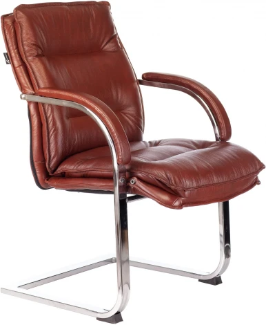 Кресло Бюрократ T-9927SL-LOW-V светло-коричневый Leather Eichel кожа низк.спин. полозья металл хром