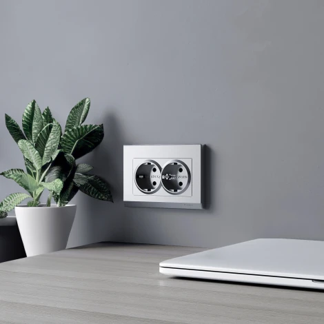 Розетка с заземлением (серебряный матовый) Werkel W1172065 (a063619)