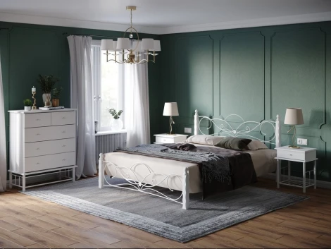 Без бренда Кровать Marta (Металл + массив Белый) 140x200