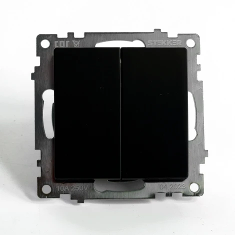 Переключатель двухклавишный (черный) Stekker Катрин 49167