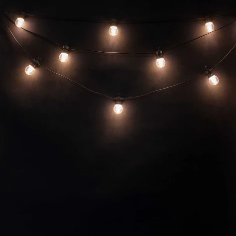 Светодиодная Гирлянда Прозрачная Колба 5м Белая 24В, 10 LED, Провод Черный ПВХ, IP54