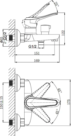 Смеситель Rush Jawa JA0735-44 для ванны с душем