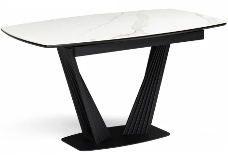 Керамический стол Вейл 160(205)х89 белый мрамор snow white / черный 626055