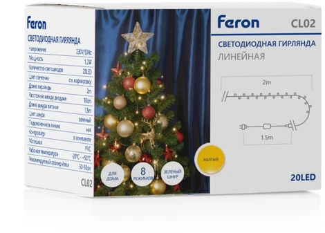 Светодиодная гирлянда Feron 32288 CL02 линейная, желтый c питанием от сети, с контроллером