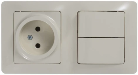 Розетка встраиваемая с заземлением с двухклавишным выключателем (бежевый) Systeme Electric GSL000272