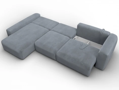 Диван угловой Лига-066 НПБ Лонг угол левый (ЛДСП,Фанера,Брус,Велюр/Серый) Лига Диванов 131228L