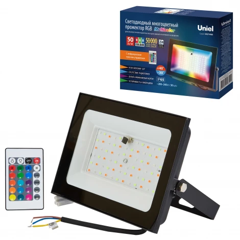 Прожектор уличный светодиодный мультиколор с ПДУ черный Uniel ULF-F60-50W/RGB IP65 200-240В BLACK N1