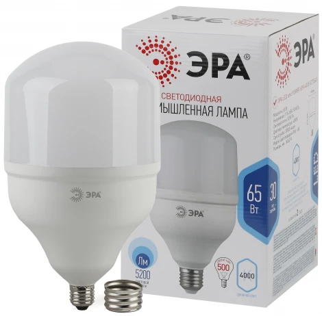 Лампочка светодиодная E27 с переходником на E40 65W ЭРА LED POWER T160-65W-4000-E27 с переходником на E40/E40
