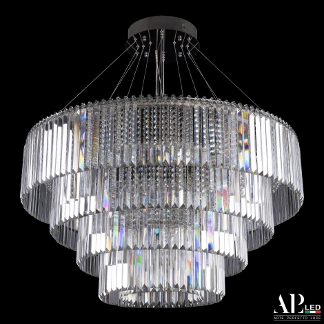 Подвесная люстра каскадная хрустальная светодиодная APL LED Sicilia SH09.93.4D.A.Ni.4000 (220V, на тросе, круглые)