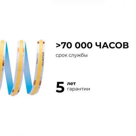 Светодиодная лента 24В 15Вт/м COB, 560д/м IP20 1200Лм/м ширина подложки 8мм, 10м CRI 90+ 6500К Apeyron 00-485