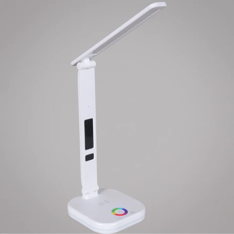 Офисная настольная лампа светодиодная с регулировкой цветовой температуры и яркости с беспроводным ЗУ, с таймером, термометром, часами, RGB Reluce 01625-0.7-02 WHITE