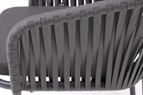 "Бордо" стул плетеный из роупа, каркас алюминий темно-серый (RAL7024) муар, роуп серый 15мм, ткань темно-серая 027 4SIS арт.УТ-00007017