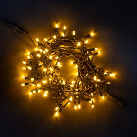 Гирлянда Нить 10м Желтая с Мерцанием Каждого Диода 220В, 75 LED, Провод Черный Каучук, IP65